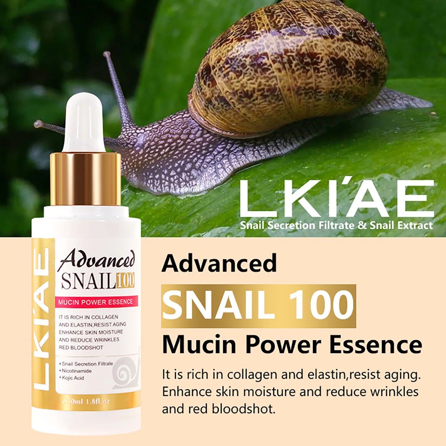 Advanced Snail Mucin Power Essence, Brightening and Firming Skin Serum, Reduce Wrinkles, Dry Lines, Dark Spots, With Collagen