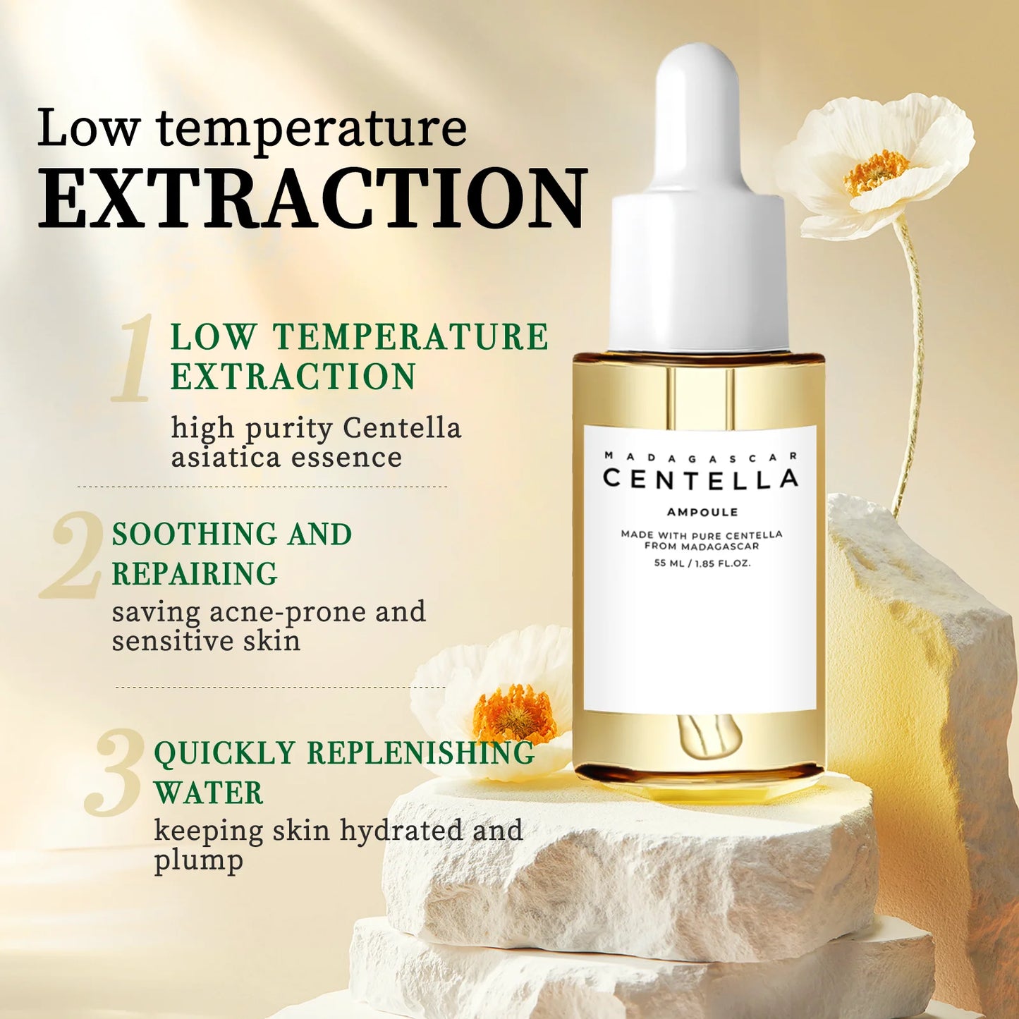 Madagascar Centella Asiatica Serum 55ml - Sensitive skin soothing formula with acne fighting，deep moisturizing benefits for face