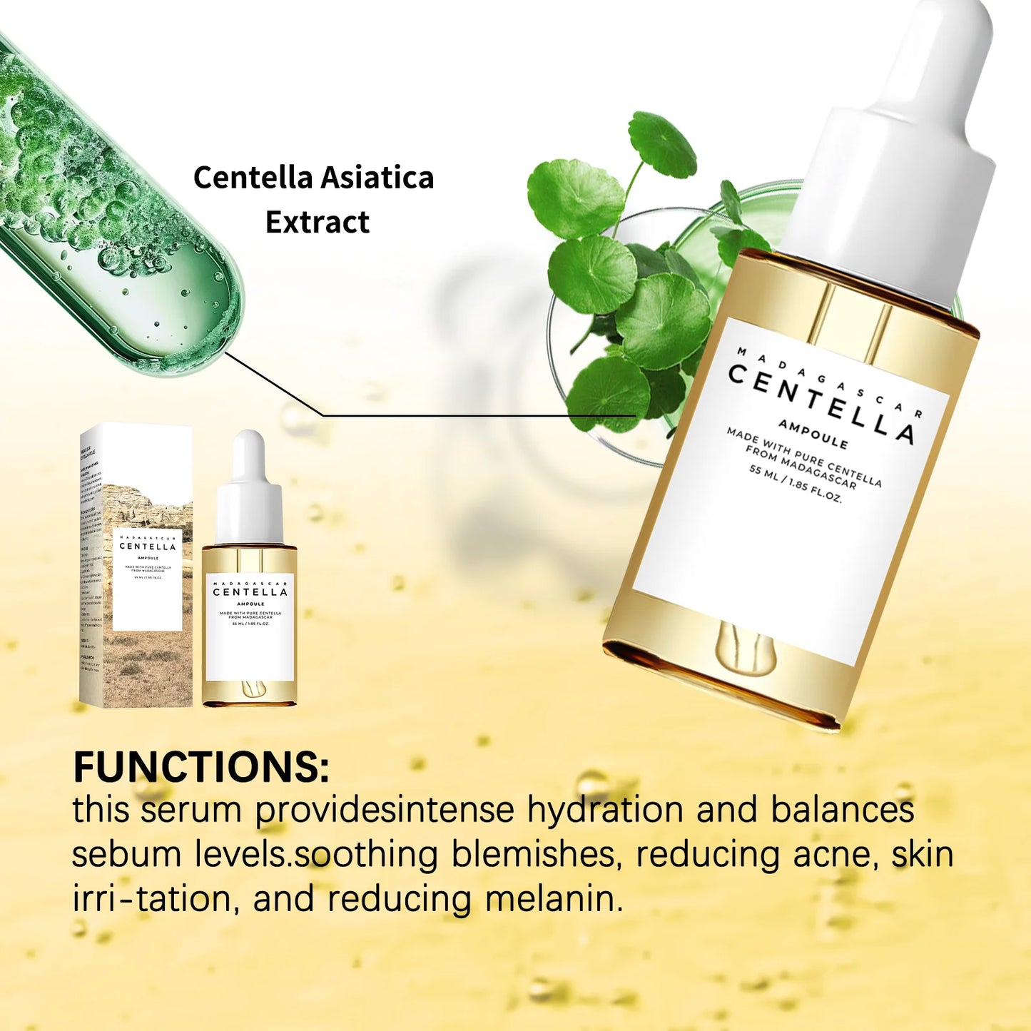 Madagascar Centella Asiatica Serum 55ml - Sensitive skin soothing formula with acne fighting，deep moisturizing benefits for face